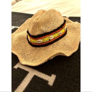 Poupette St Barth Natural Straw Hat with Black, Neon Yellow and Orange Trim